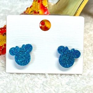 Blue Glitter Mouse Ears Kids Earrings